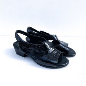 SAS Faux Snakeskin Black Leather Sandals